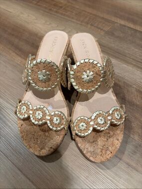 Jack Rogers Gold Cork Medallion Slide Sandals - Women